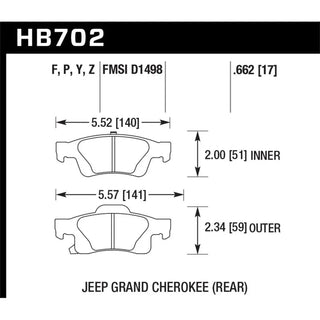 Hawk HPS 5.0 Brake Pads (REAR): Dodge Durango / Jeep Grand Cherokee (11-19)