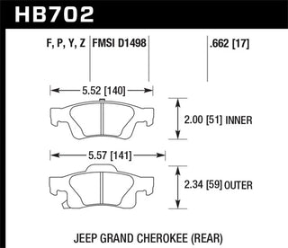Hawk HPS 5.0 Brake Pads (REAR): Dodge Durango / Jeep Grand Cherokee (11-19)