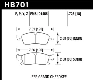 Hawk HPS 5.0 Brake Pads (FRONT): Dodge Durango 3.6L / 5.7L (11-16) / Jeep Grand Cherokee 3.6L / 5.7L (11-16)