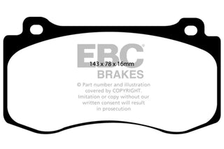 EBC Redstuff Front Brake Pads (FRONT): Fits Challenger/Charger/Magnum/300C/Grand Cherokee 2005-2020 6.1/6.4L w/ 4-Piston Brembo