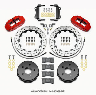 Wilwood Narrow Superlite 4-Piston Rear Big Brake Kit (Red Calipers, Drilled 12.88" Rotors): Jeep Wrangler JK 2007 - 2018