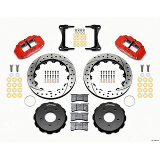 Wilwood Narrow Superlite 4-Piston Front Big Brake Kit (Red Calipers, Drilled 12.88" Rotors): Jeep Wrangler JK 2007 - 2018