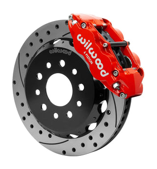 Wilwood Narrow Superlite 4-Piston Front Big Brake Kit (Red Calipers, Drilled 12.88" Rotors): Jeep Wrangler JK 2007 - 2018