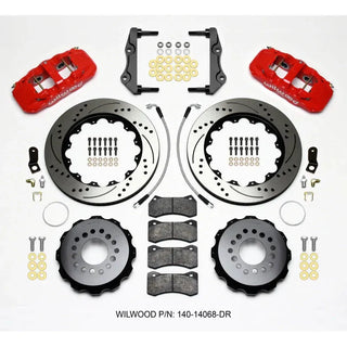Wilwood AERO4 Rear Big Brake Kit Drilled Rotors (REAR): Dodge Challenger / Charger 12-23 & 300 11-23 3.6/5.7L RWD - Red
