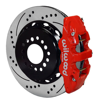 Wilwood AERO4 Rear Big Brake Kit Drilled Rotors (REAR): Dodge Challenger / Charger 12-23 & 300 11-23 3.6/5.7L RWD - Red