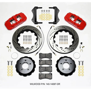 Wilwood AERO6 Front Big Brake Kit Drilled Rotors Red Calipers (FRONT): 12-23 Challenger / Charger / 11-23 300 3.6/5.7L RWD