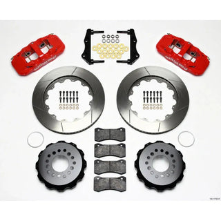 Wilwood AERO4 Rear Big Brake Kit Slotted Rotors Red Calipers (REAR): 05-11 Challenger / Charger / Magnum & 05-10 300 2.7/3.5L RWD