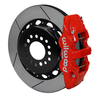 Wilwood AERO4 Rear Big Brake Kit Slotted Rotors Red Calipers (REAR): 05-11 Challenger / Charger / Magnum & 05-10 300 2.7/3.5L RWD