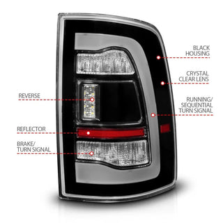 ANZO Sequential LED Taillights w/Switchback (Black): Dodge Ram 2009 - 2018 (1500, 2500, 3500)