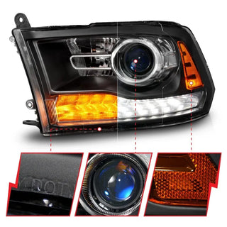 ANZO Sequential LED Plank Headlights (PAIR): Fits Dodge / Ram (02-18) - Matte Black