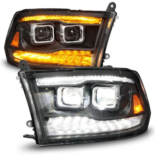 ANZO Full LED Projector Headlights w/ Switchback Light Bar (Black): Fits Dodge Ram (02-18)