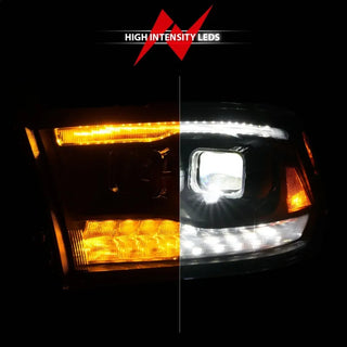ANZO Full LED Projector Headlights w/ Switchback Light Bar (Black): Fits Dodge Ram (02-18)