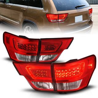 Anzo LED Tail Lights w/Light Bars (Chrome/Red): Jeep Grand Cherokee 2011 - 2013