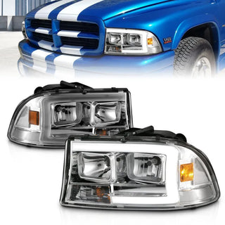 ANZO Crystal Headlights w/ Light Bar (Chrome): Dodge Dakota (97-04) & Durango (98-03)