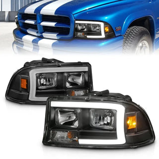 ANZO Crystal Headlights w/ Light Bar (Black): Dodge Dakota (97-04) & Durango (98-03)