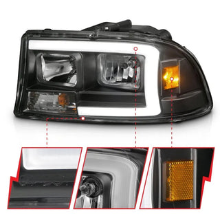 ANZO Crystal Headlights w/ Light Bar (Black): Dodge Dakota (97-04) & Durango (98-03)