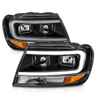 ANZO Crystal Headlights w/ Light Bar (Black): Jeep Grand Cherokee 1999 - 2004