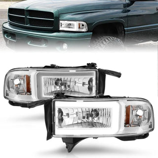 ANZO Crystal Headlights w/ Light Bar (Chrome): Dodge Ram 1994 - 2002 (1500, 2500, 3500)