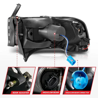 ANZO Crystal Headlights w/ Light Bar (Chrome): Dodge Ram 1994 - 2002 (1500, 2500, 3500)