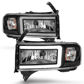 ANZO Crystal Headlights w/ Light Bar (Black): Dodge Ram 1994 - 2002 (1500, 2500, 3500)