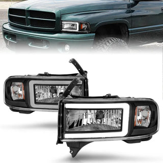 ANZO Crystal Headlights w/ Light Bar (Black): Dodge Ram 1994 - 2002 (1500, 2500, 3500)