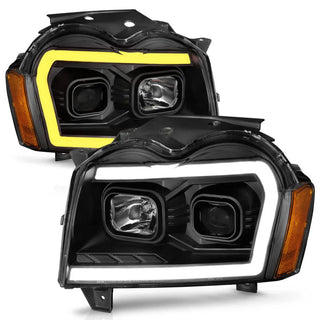 ANZO Projector Headlights w/ Light Bar Switchback (Black): Jeep Grand Cherokee 2005 - 2007