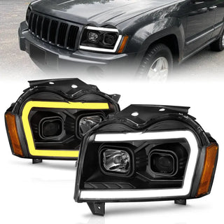 ANZO Projector Headlights w/ Light Bar Switchback (Black): Jeep Grand Cherokee 2005 - 2007