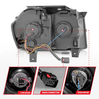 ANZO Projector Headlights w/ Light Bar Switchback (Black): Jeep Grand Cherokee 2005 - 2007