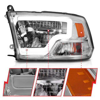 ANZO Full LED Square Projector Headlights (Chrome/Chrome Amber): Dodge Ram 1500 2009 - 2018