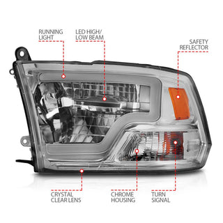 ANZO Full LED Square Projector Headlights (Chrome/Chrome Amber): Dodge Ram 1500 2009 - 2018