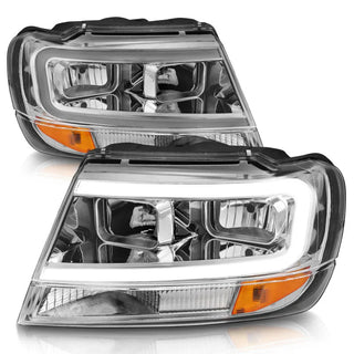 ANZO Crystal Headlights w/ Light Bar (Chrome): Jeep Grand Cherokee 1999 - 2004