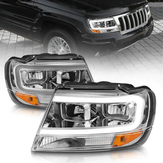 ANZO Crystal Headlights w/ Light Bar (Chrome): Jeep Grand Cherokee 1999 - 2004