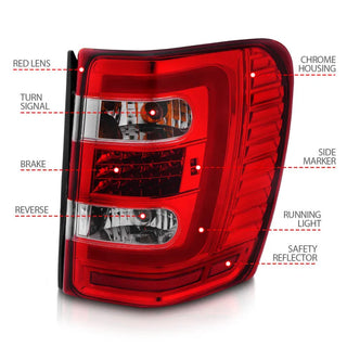 Anzo LED Tail Lights w/Light Bars (Chrome/Red): Jeep Grand Cherokee 1999 - 2004