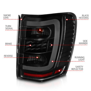 Anzo LED Tail Lights w/Light Bars (Black/Smoke): Jeep Grand Cherokee 1999 - 2004
