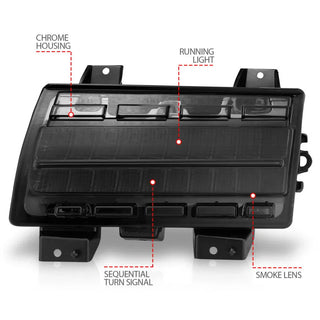 ANZO LED Fender Lights Sequential Signals (F&R): Jeep Wrangler JL / Gladiator JT 2007-2018 / 2018-2024 w/ Chrome Smoke - Smoke