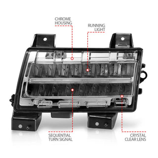 ANZO LED Fender Lights Sequential Signals (F&R): Jeep Wrangler JL Sport 2018-2024 w/ Chrome - Clear