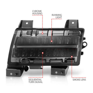 ANZO LED Fender Lights Sequential Signals (F&R): Jeep Wrangler JL Sport 2018-2024 w/ Chrome Smoke - Smoke
