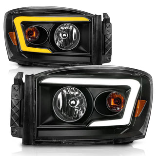 Anzo Headlights w/Switchback Light Bars (Black): Dodge Ram 2006 - 2009 (1500, 2500, 3500)