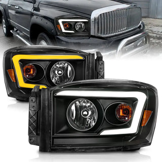 Anzo Headlights w/Switchback Light Bars (Black): Dodge Ram 2006 - 2009 (1500, 2500, 3500)