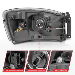 Anzo Headlights w/Switchback Light Bars (Black): Dodge Ram 2006 - 2009 (1500, 2500, 3500)