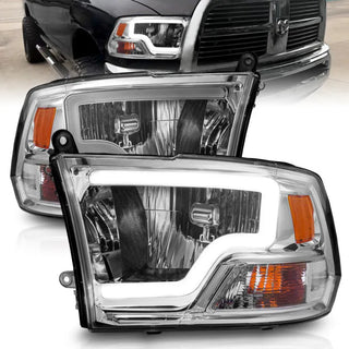ANZO Crystal Headlights w/ Light Bar (Chrome): Dodge Ram 2009 - 2018 (1500, 2500, 3500)