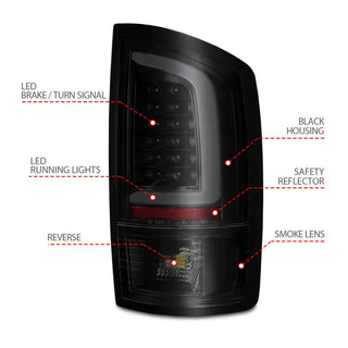 ANZO LED Tail Lights w/ Light Bar (Black/Smoke): Dodge Ram 2002 - 2006 (1500, 2500, 3500)