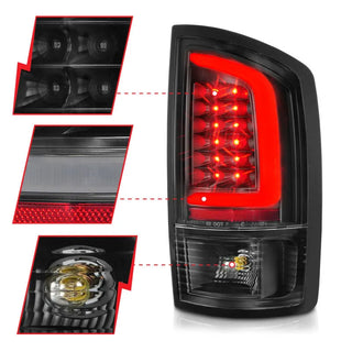 ANZO LED Tail Lights w/ Light Bar (Black/Clear): Dodge Ram 2002 - 2006 (1500, 2500, 3500)