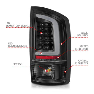 ANZO LED Tail Lights w/ Light Bar (Black/Clear): Dodge Ram 2002 - 2006 (1500, 2500, 3500)