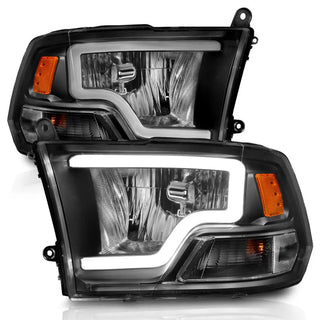 ANZO Crystal Headlights w/ Light Bar (Black): Dodge Ram 2009 - 2018 (1500, 2500, 3500)