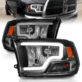 ANZO Crystal Headlights w/ Light Bar (Black): Dodge Ram 2009 - 2018 (1500, 2500, 3500)