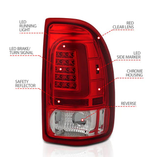 ANZO LED Tail Lights (Chrome/Red): Dodge Dakota 1997 - 2004