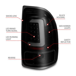 ANZO LED Tail Lights (Black/Smoke): Dodge Dakota 1997 - 2004