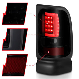 ANZO LED Tail Lights Plank Style (Black/Smoke): Dodge Ram 1994 - 2002 (1500, 2500, 3500)