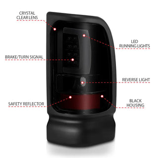 ANZO LED Tail Lights Plank Style (Black/Smoke): Dodge Ram 1994 - 2002 (1500, 2500, 3500)